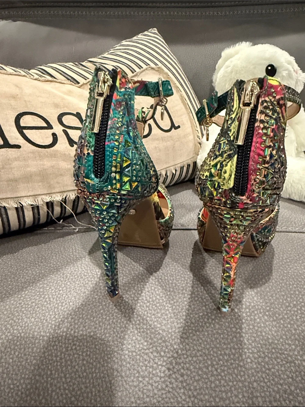 Thalia Sodi Multicolor Studded T-Strap Platform Heels